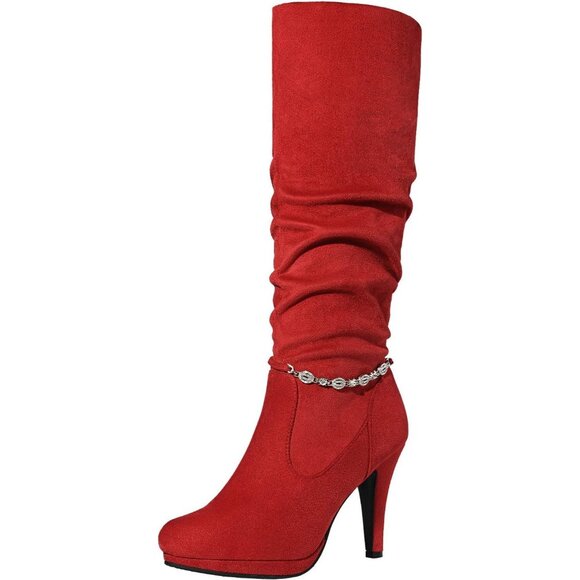 Women's Knee High Platform Heel Boots - Picture 1 of 7